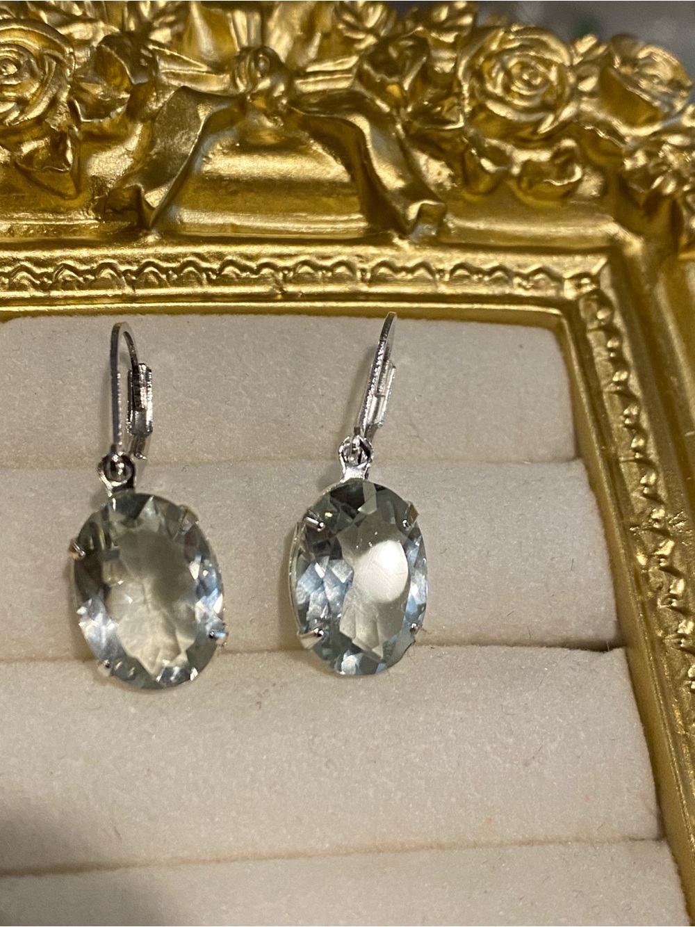 Silver Green Amethyst Oval Drop Earrings - Picture 2 of 6